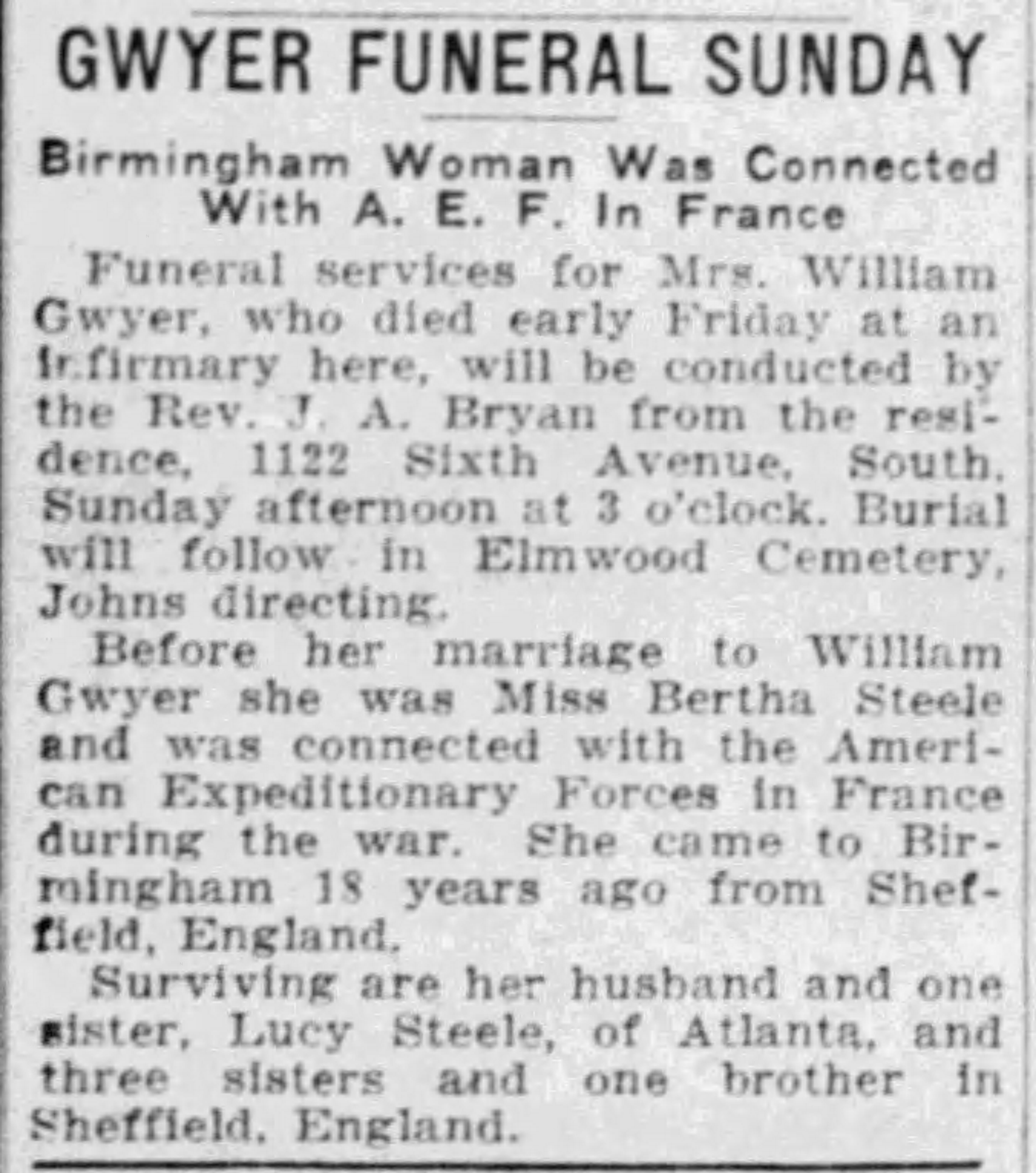 Gwyer Funeral Sunday